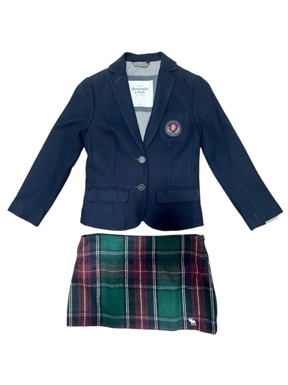 Abercrombie & Fitch Schoolgirl Blazer & Skirt SET XS Extra Small 2 26 Navy Plaid